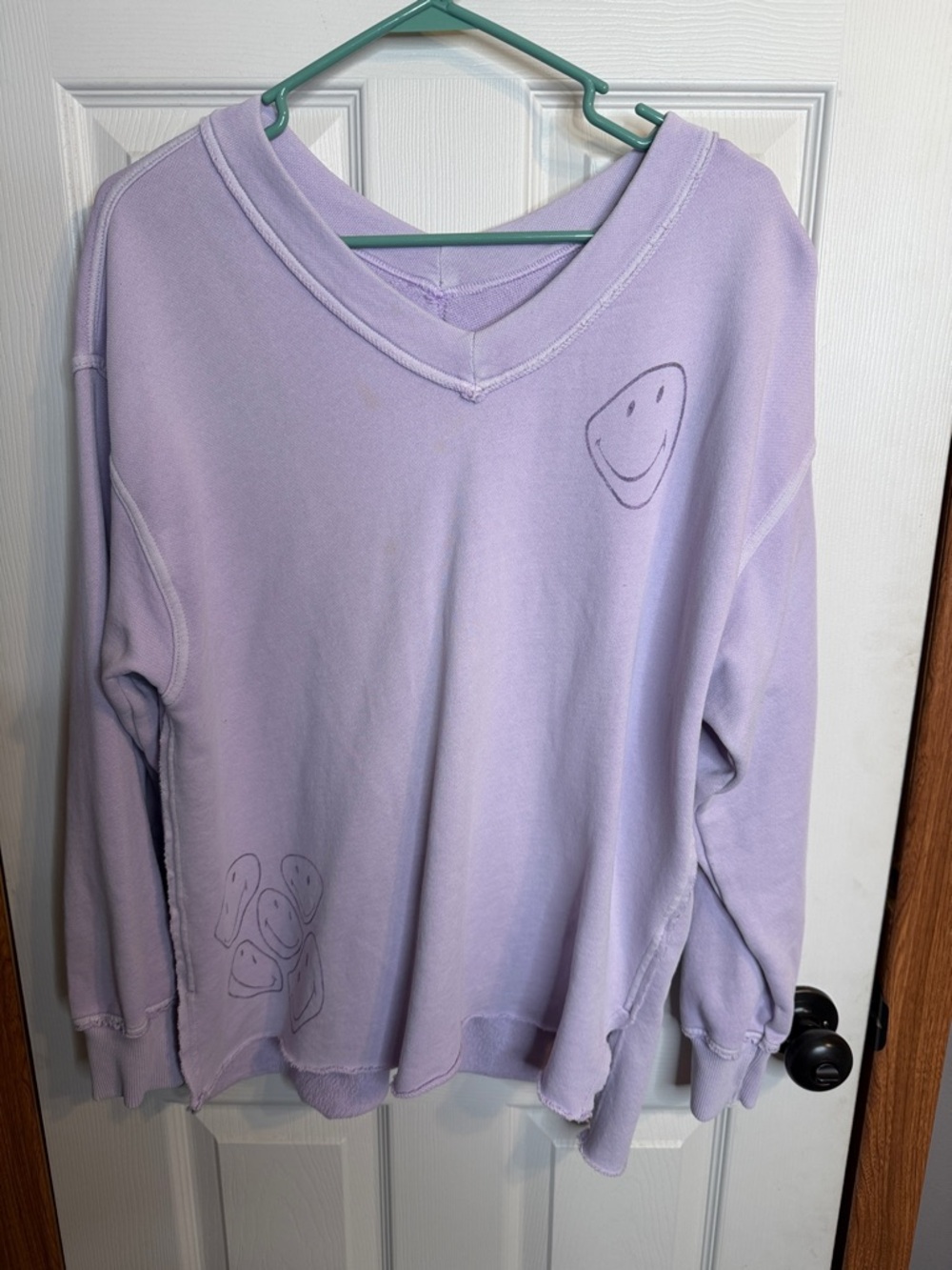 aerie Lilac V-Neck Sweater with Smiley Accents